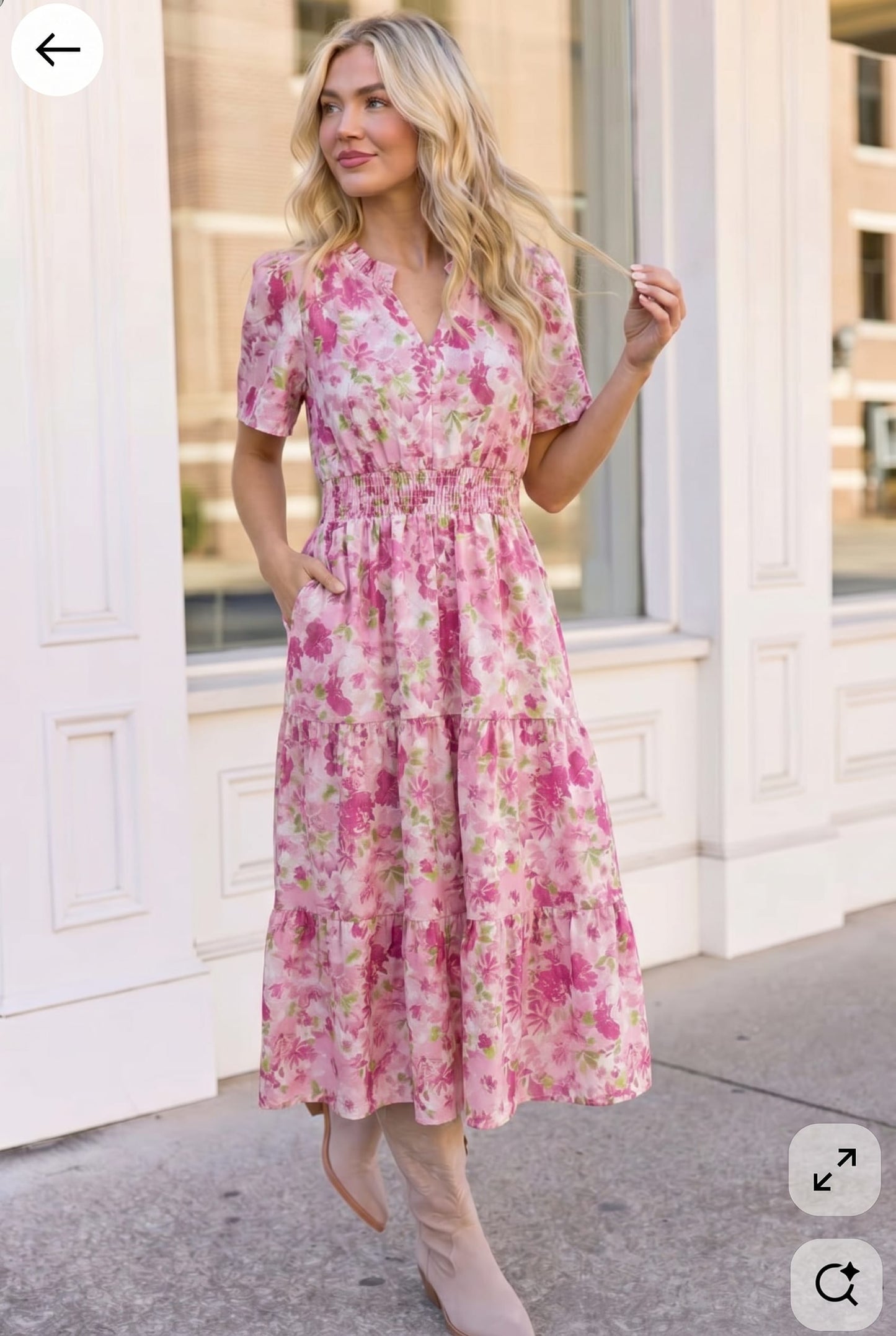 A Georgia Dream in Pink Floral Midi Dress