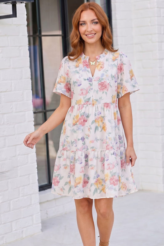 Blooming Beautifully Floral Tiered Mini Dress