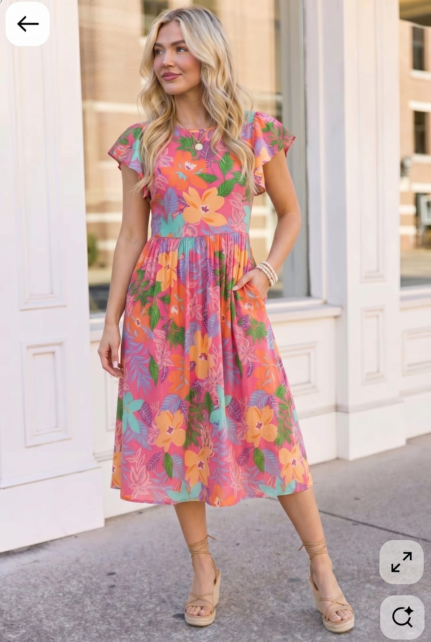 Head Turning Blooms Flutter Sleeve Midi Dress