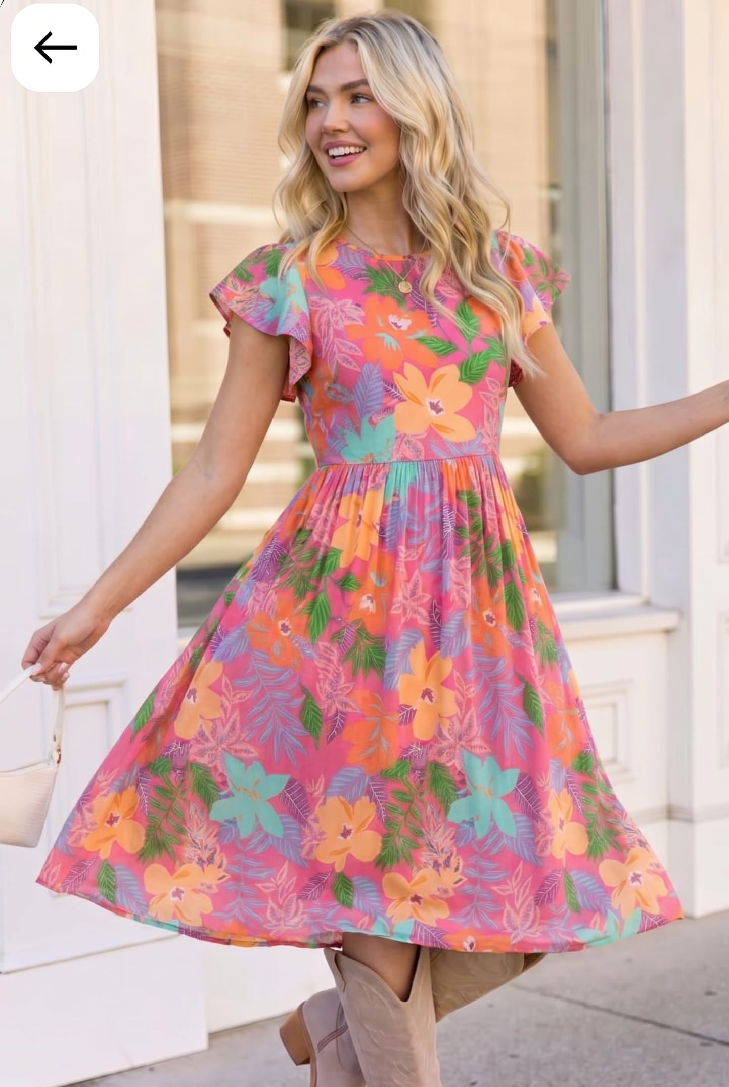 Head Turning Blooms Flutter Sleeve Midi Dress