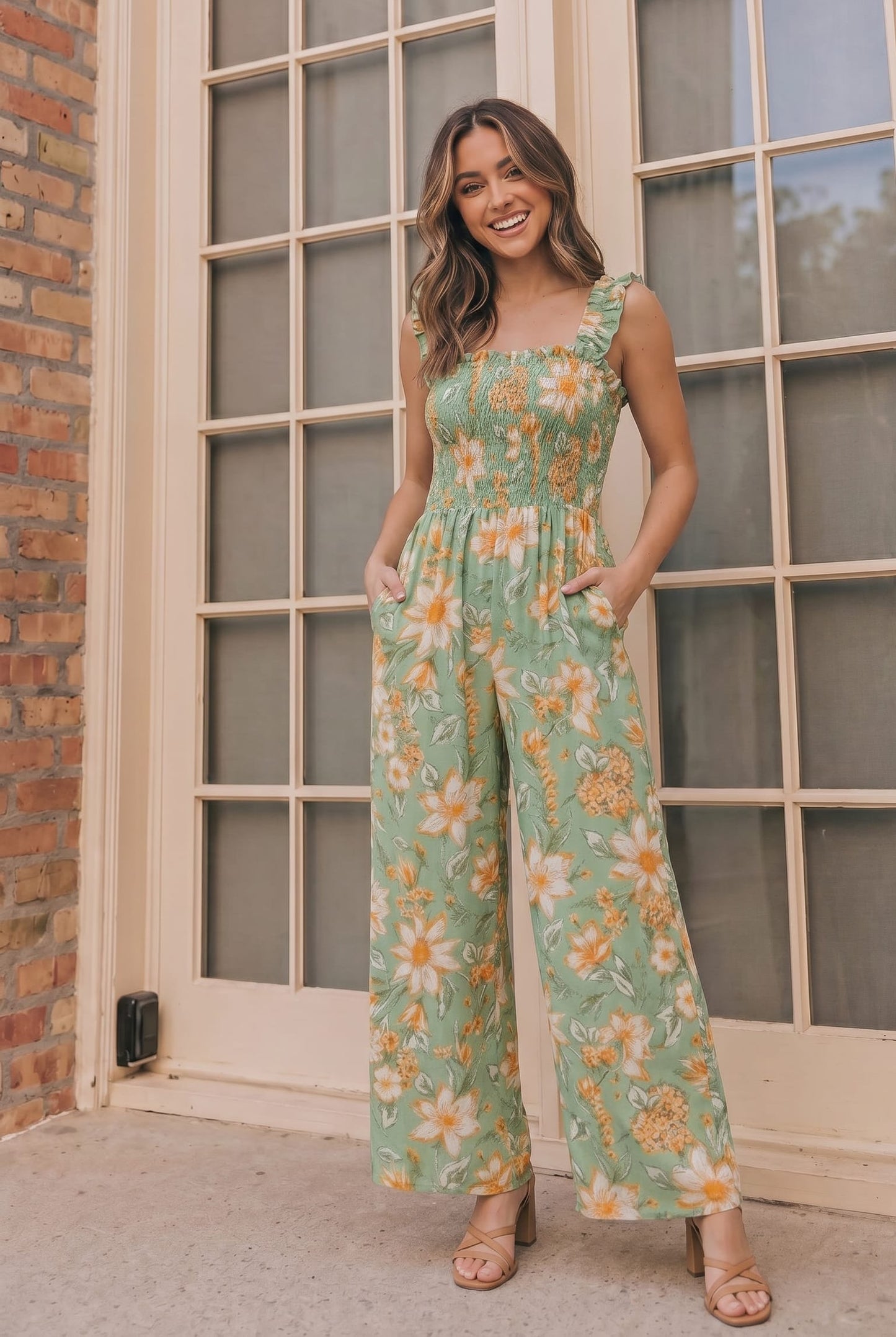 Party Ready Jumpsuit in Green Floral Bliss