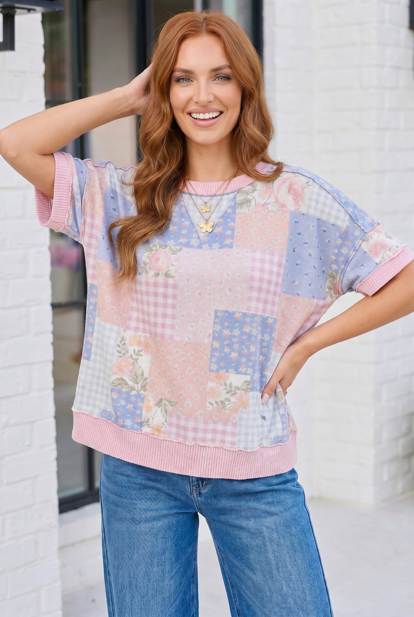 Sweet Patchwork Dreams Short Sleeve Top