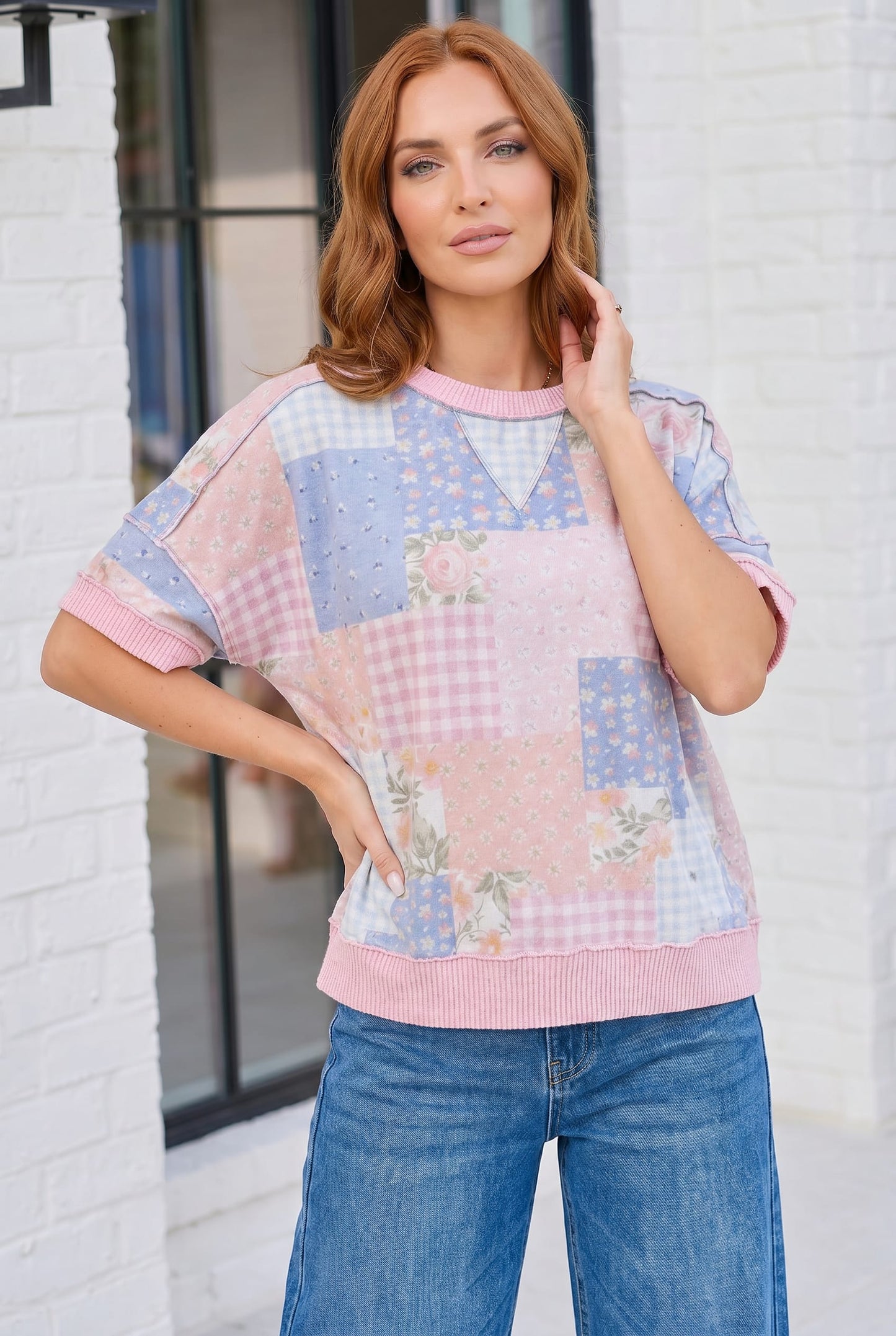 Sweet Patchwork Dreams Short Sleeve Top