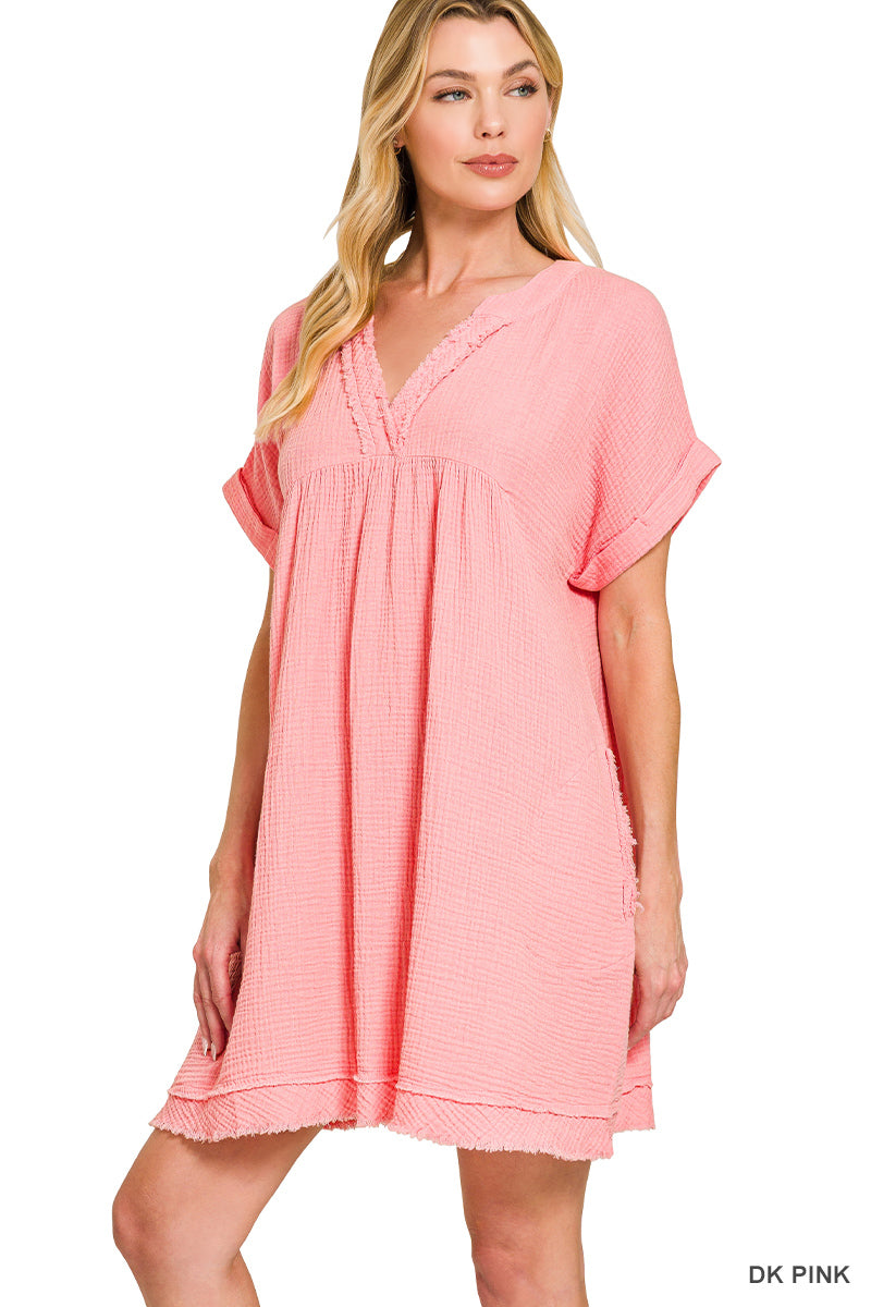 Zenana Double Gauze Raw Edge Dress RTS