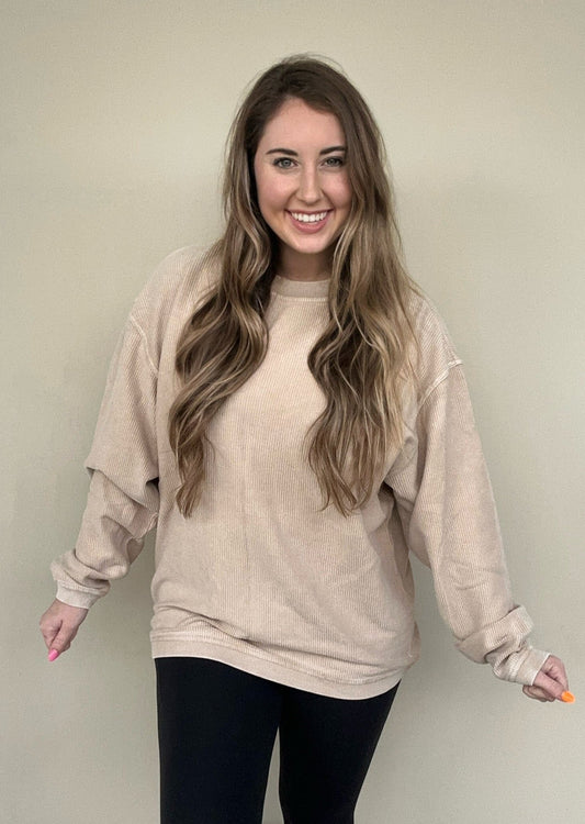 HUMMUS- Essential Luxe Corded Crew Sweatshirt