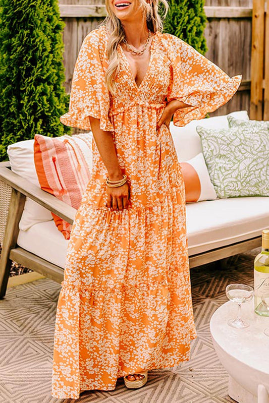Orange Floral Maxi Dress RTS