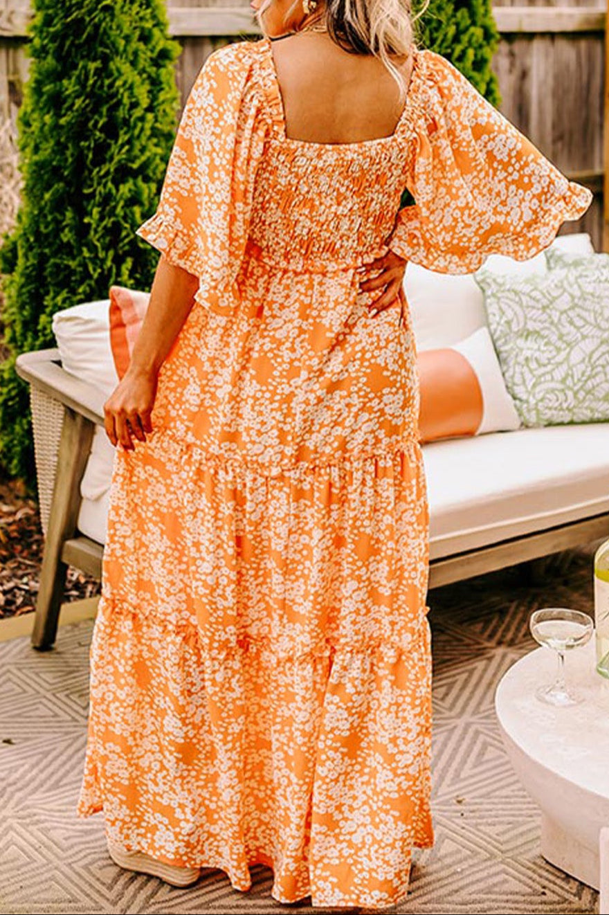 Orange Floral Maxi Dress RTS