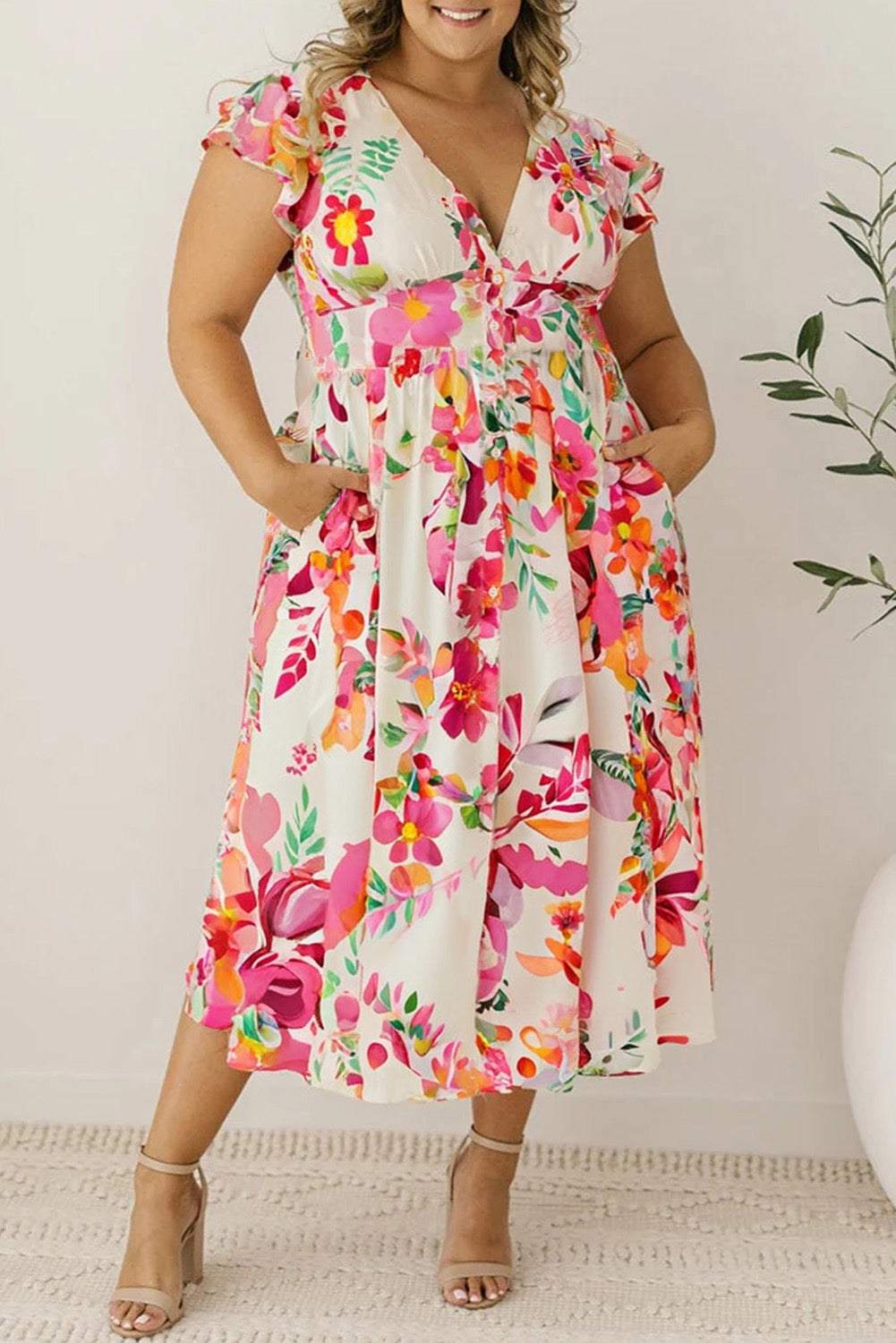 Floral Ruffle Midi Plus Size Dress RTS