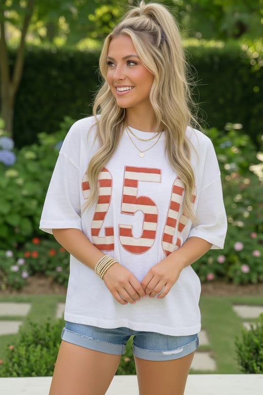 White & Red Stripes '250' Top