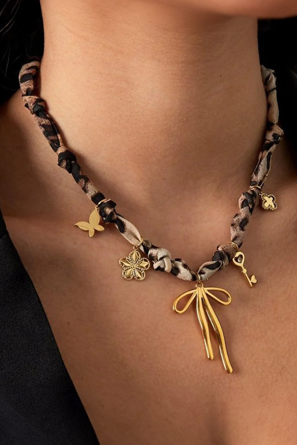 Leopard Bow Scarf Necklace RTS