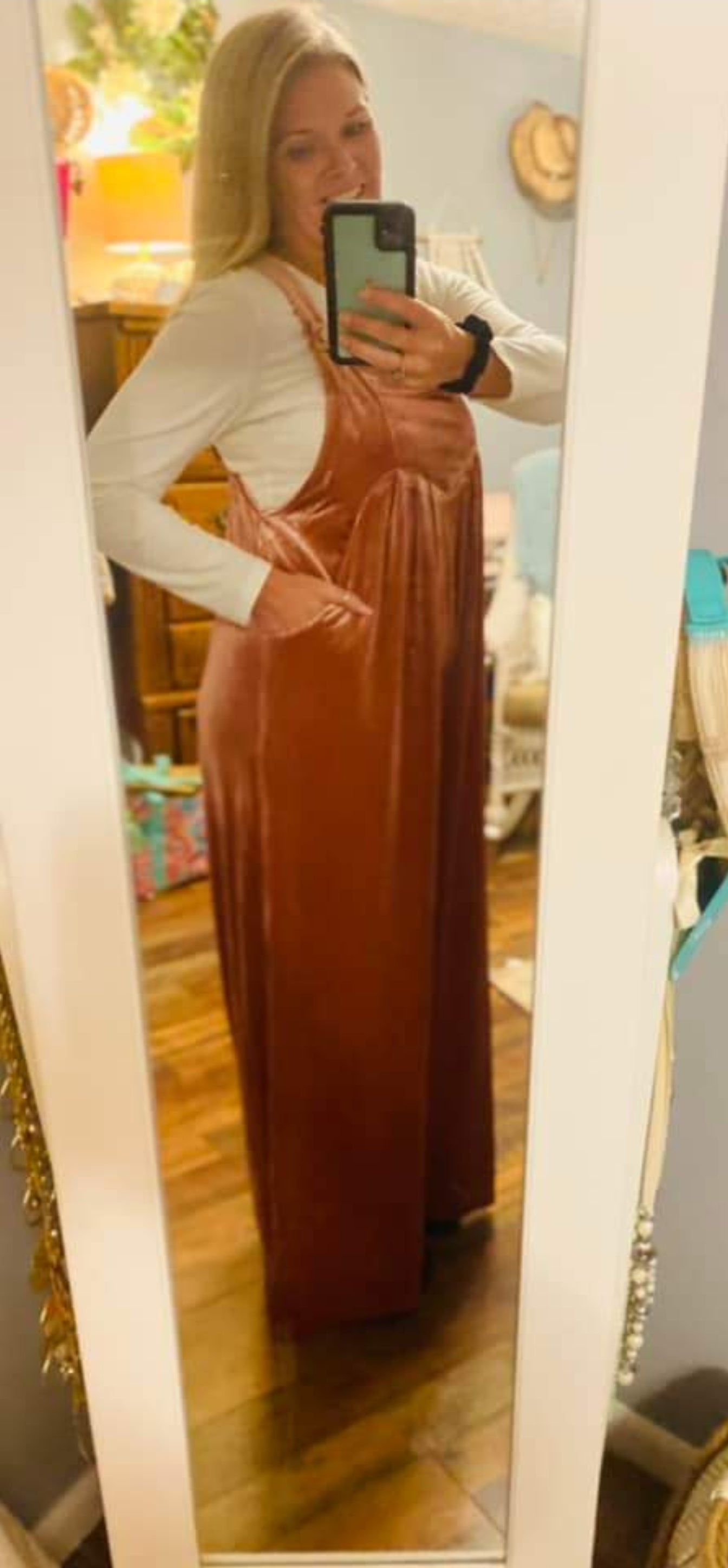 Wide Leg Velvet Overalls w/ Pockets
