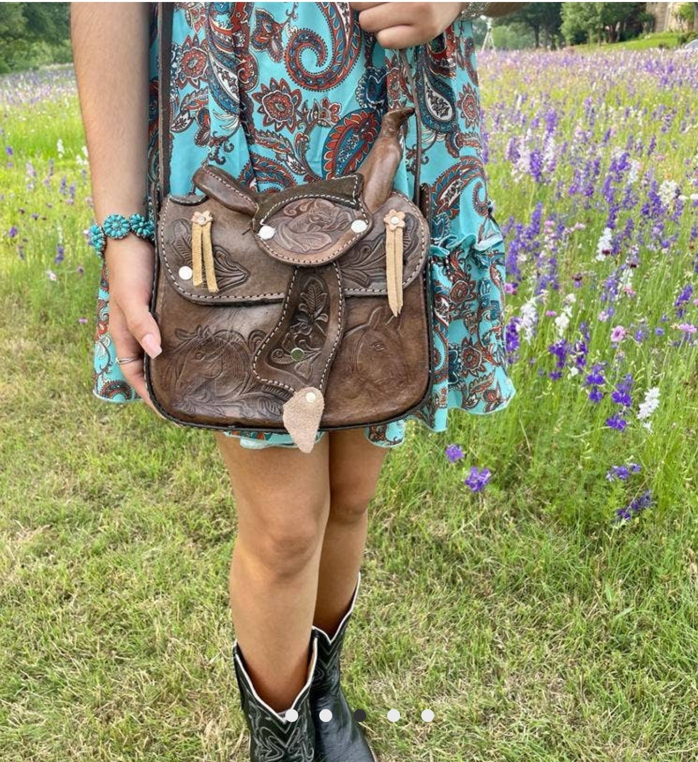 Tooled Saddle Leather Purse
