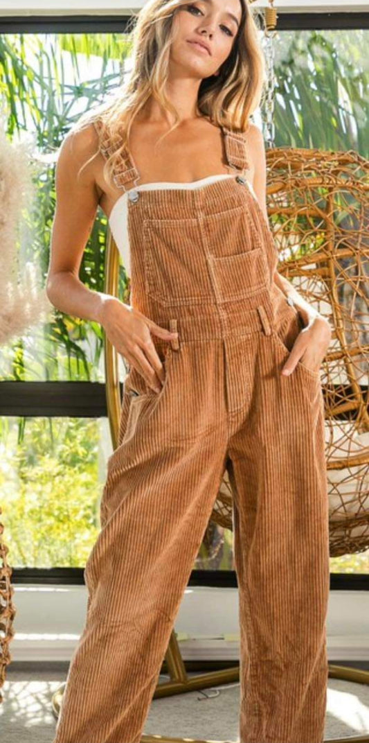 Corduroy Overalls Crisscross Back