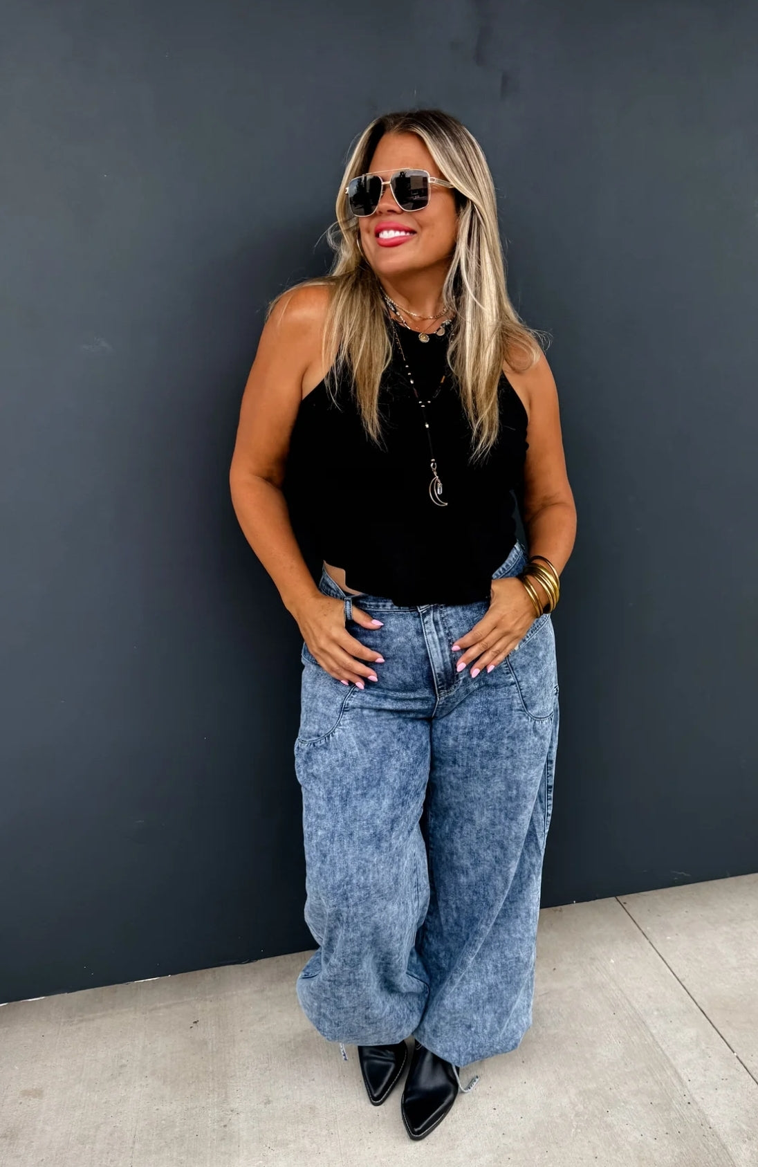 PREORDER- CHARLIE CINCH HEM WIDE LEG JEANS