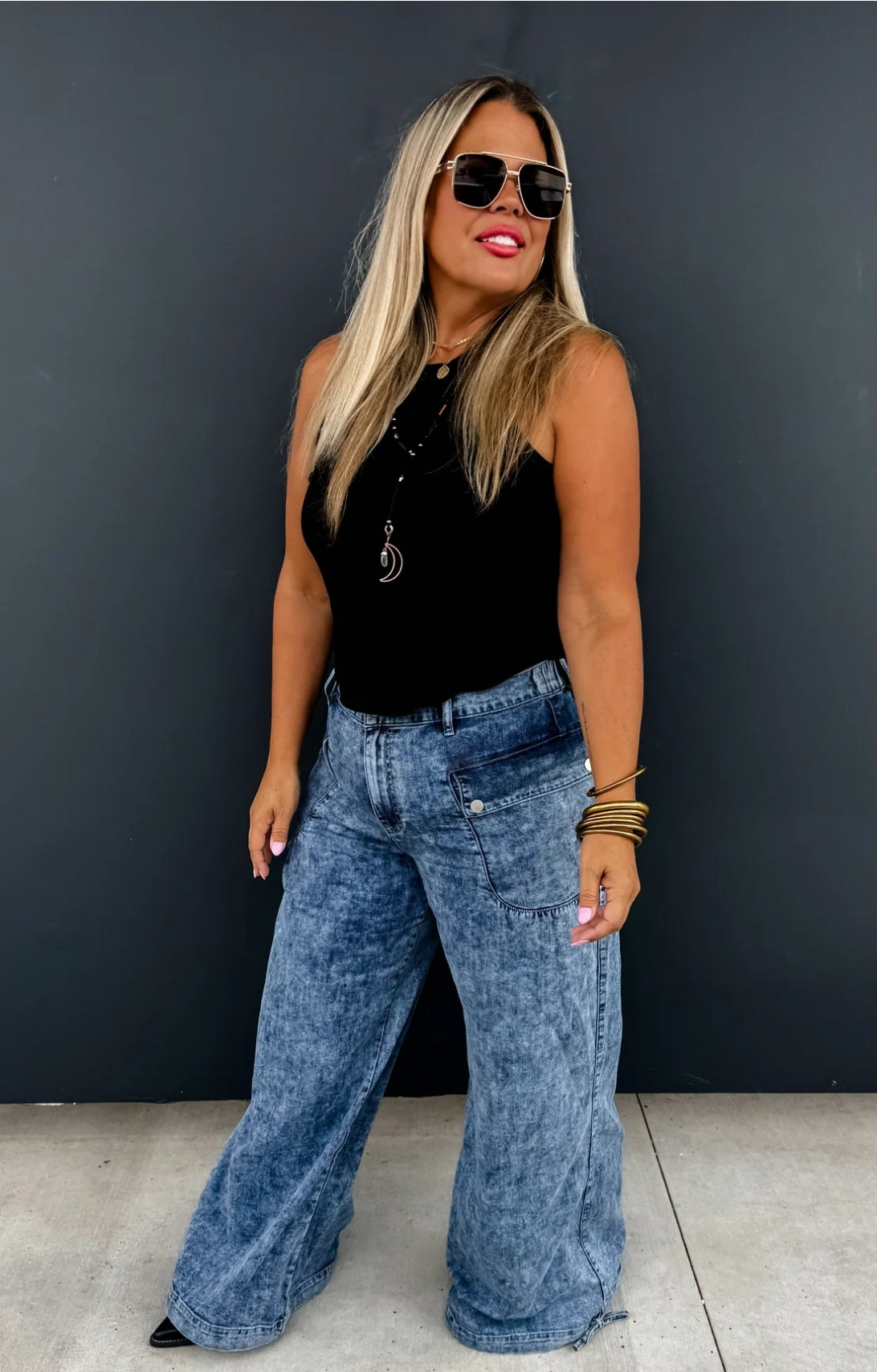 PREORDER- CHARLIE CINCH HEM WIDE LEG JEANS