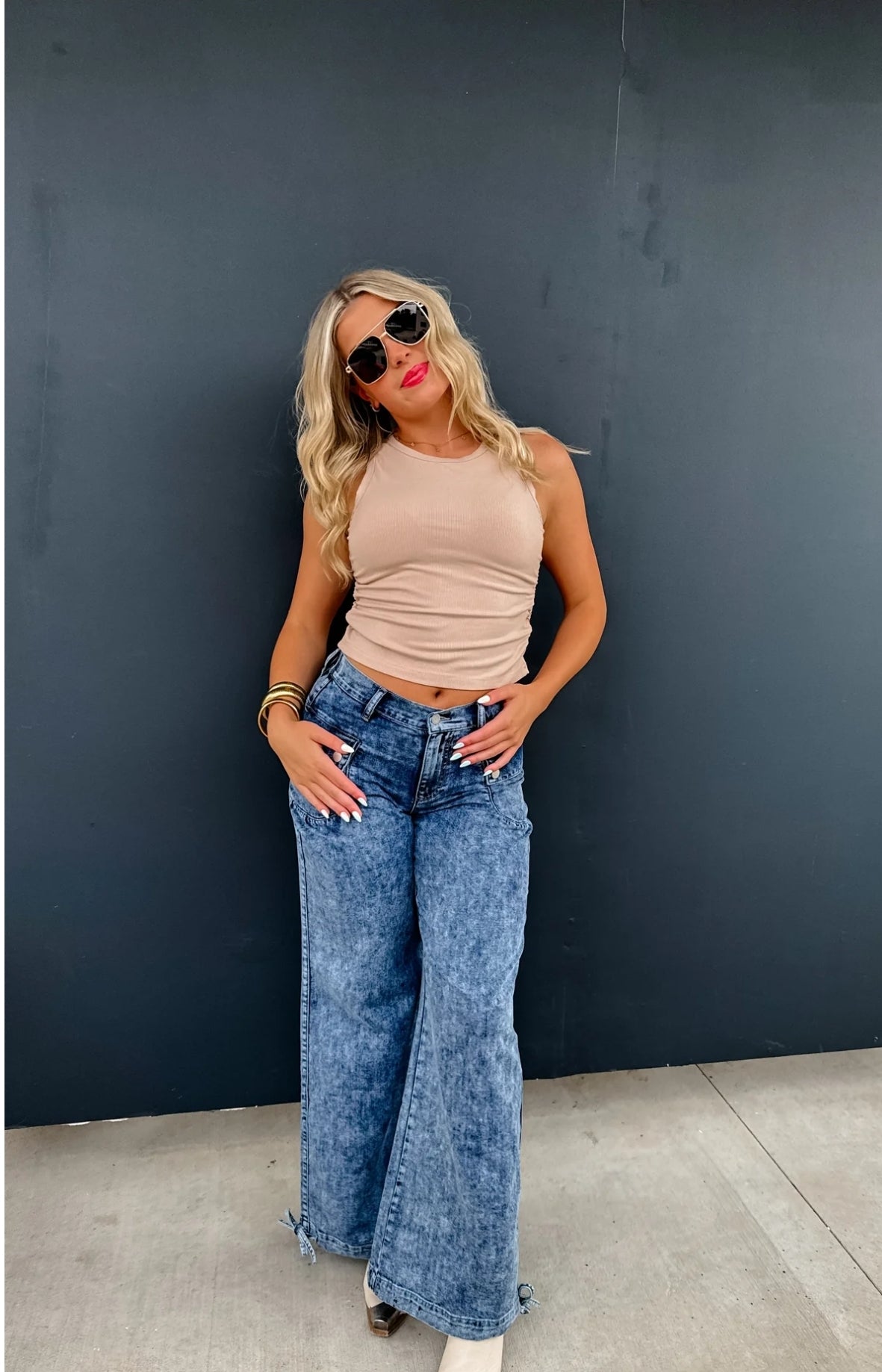 PREORDER- CHARLIE CINCH HEM WIDE LEG JEANS
