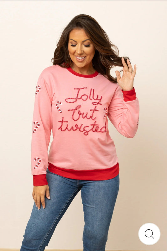 Jolly but Twisted Pink Sweater