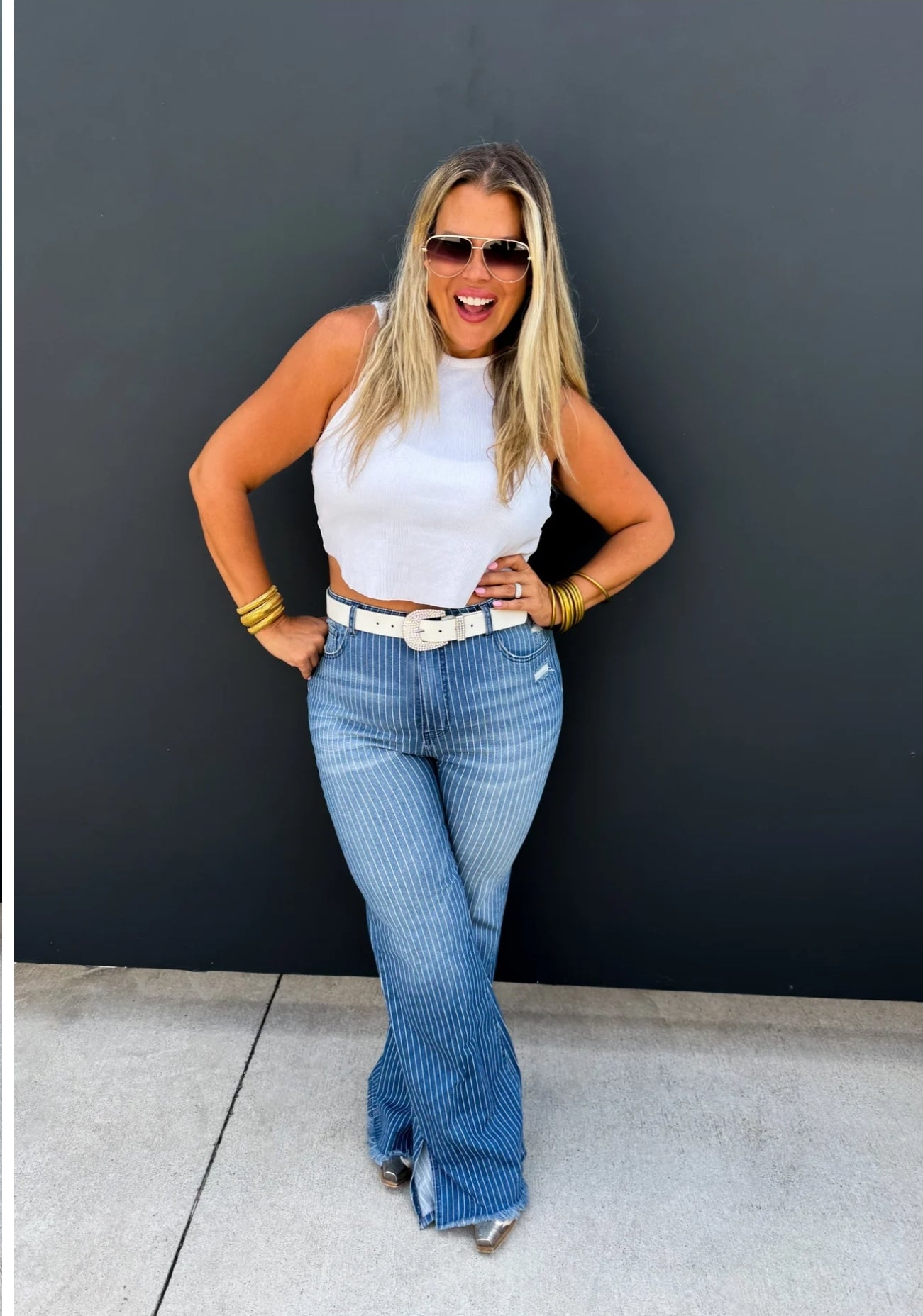 PREORDER- TAKE SIDES PINSTRIPE JEANS