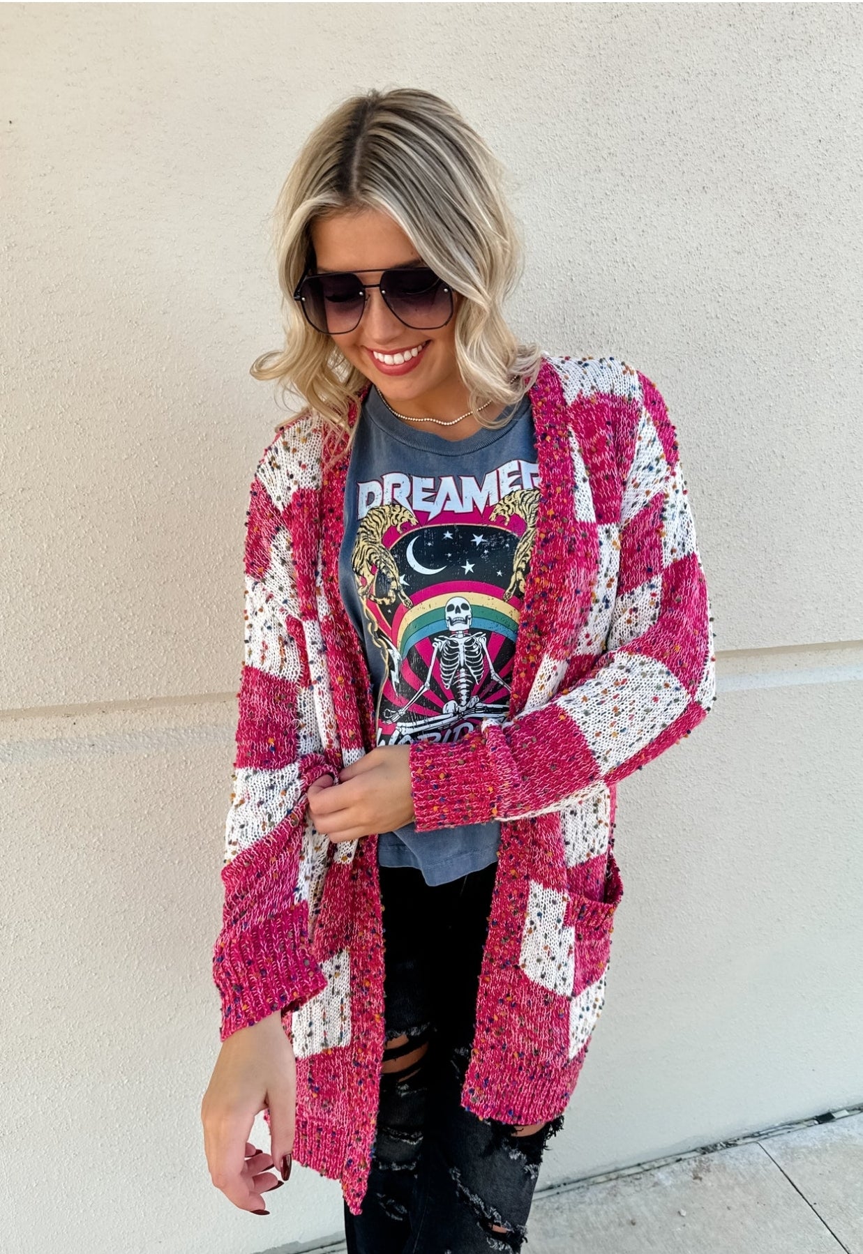 PREORDER- CHECKERED MILEY DOT CARDIGAN