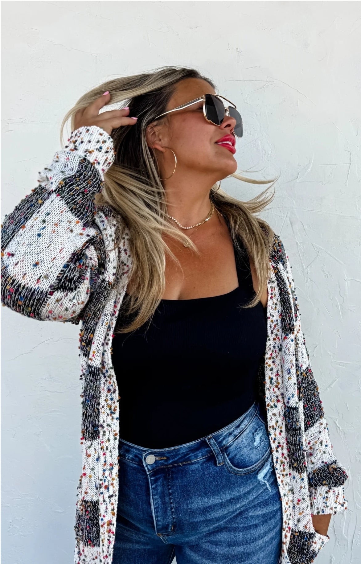 PREORDER- CHECKERED MILEY DOT CARDIGAN