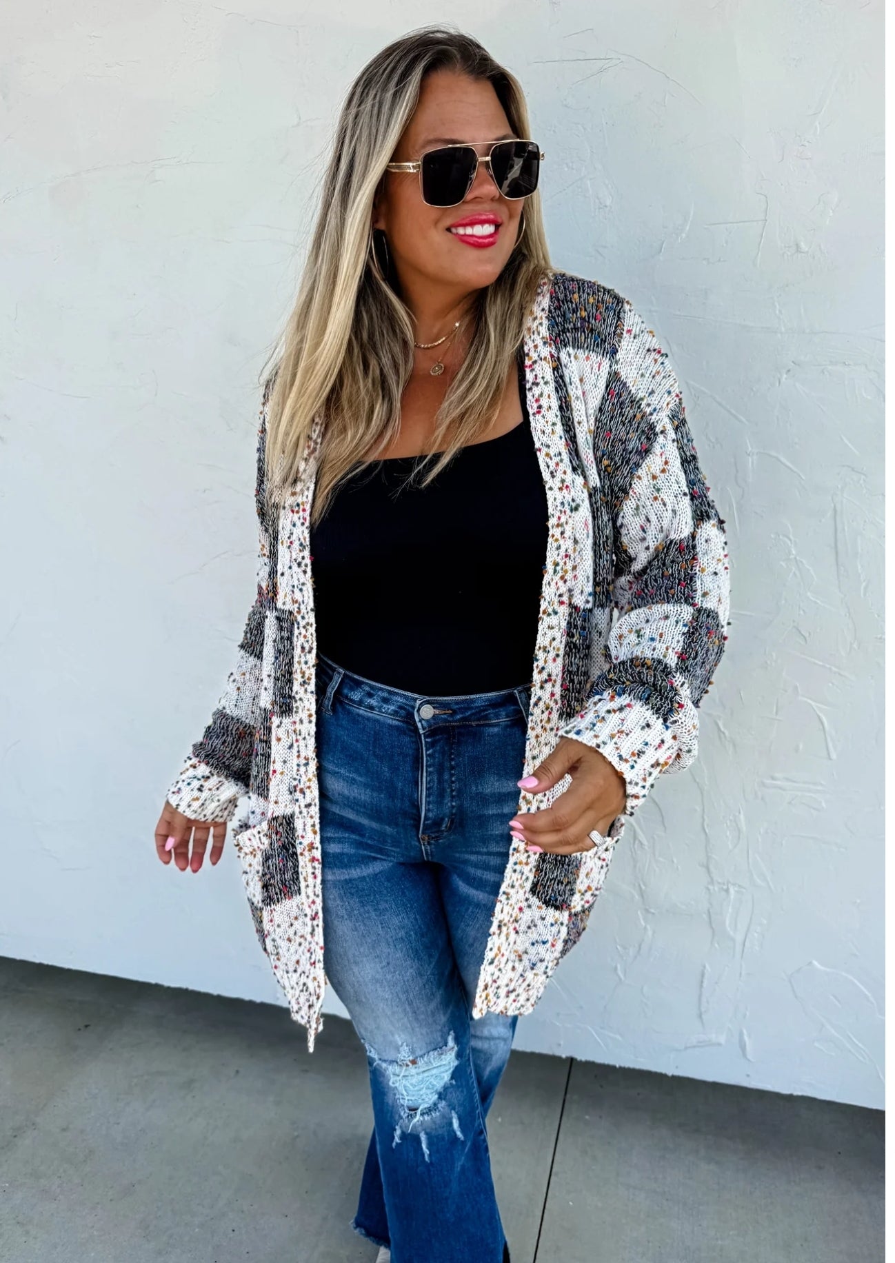 PREORDER- CHECKERED MILEY DOT CARDIGAN