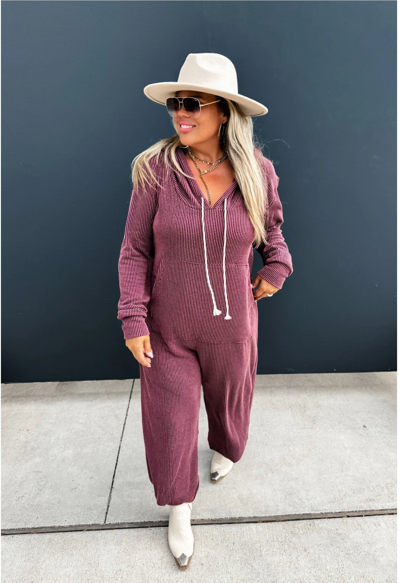 PREORDER- RIBBED HAYDEN HOODIE JUMPSUIT