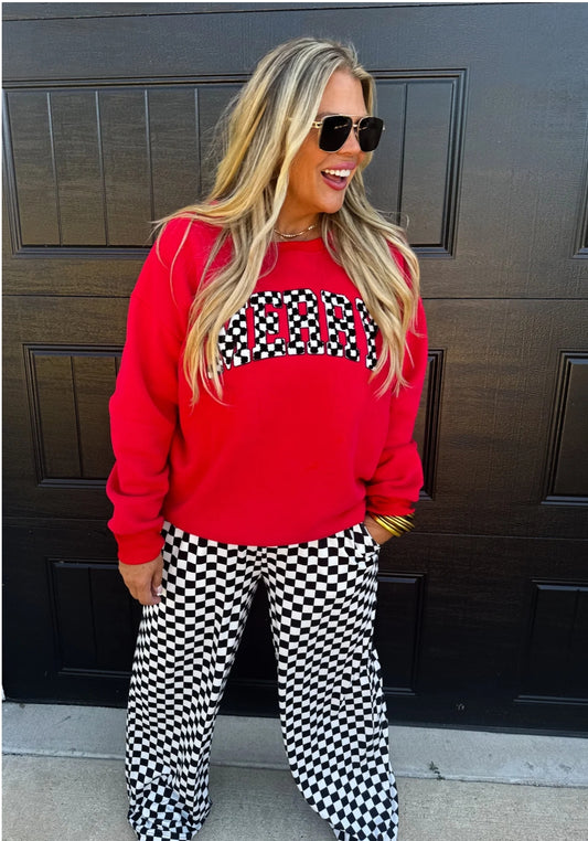 MERRY CHECKERED LETTER SWEATSHIRT