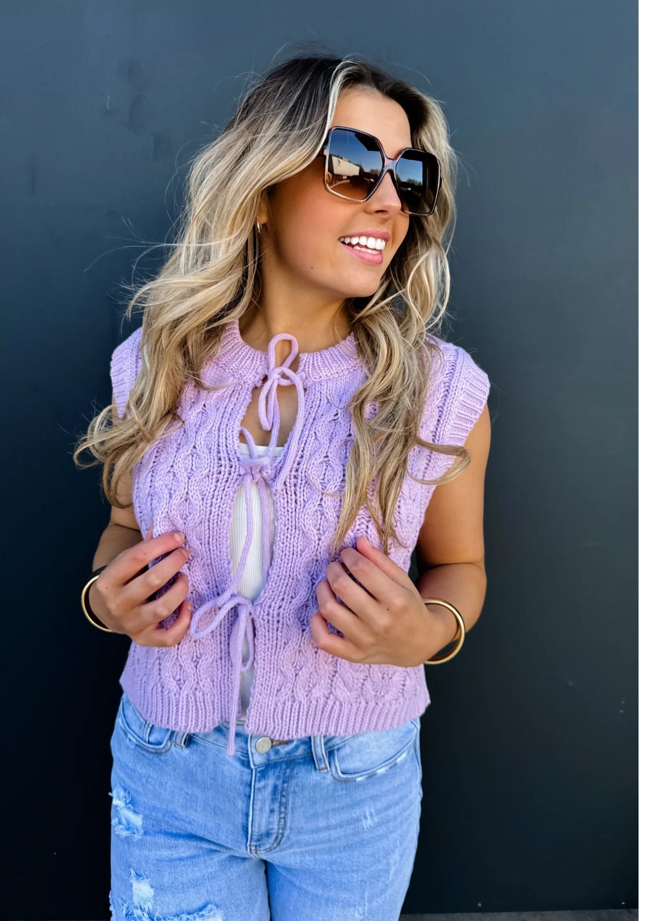 PREORDER- FLORA TIE FRONT SWEATER VEST