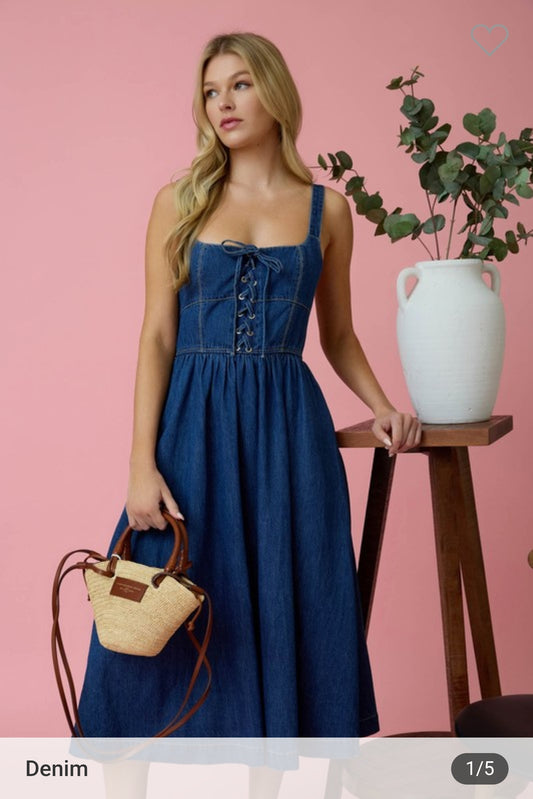 Lace up Sleeveless Denim Dress