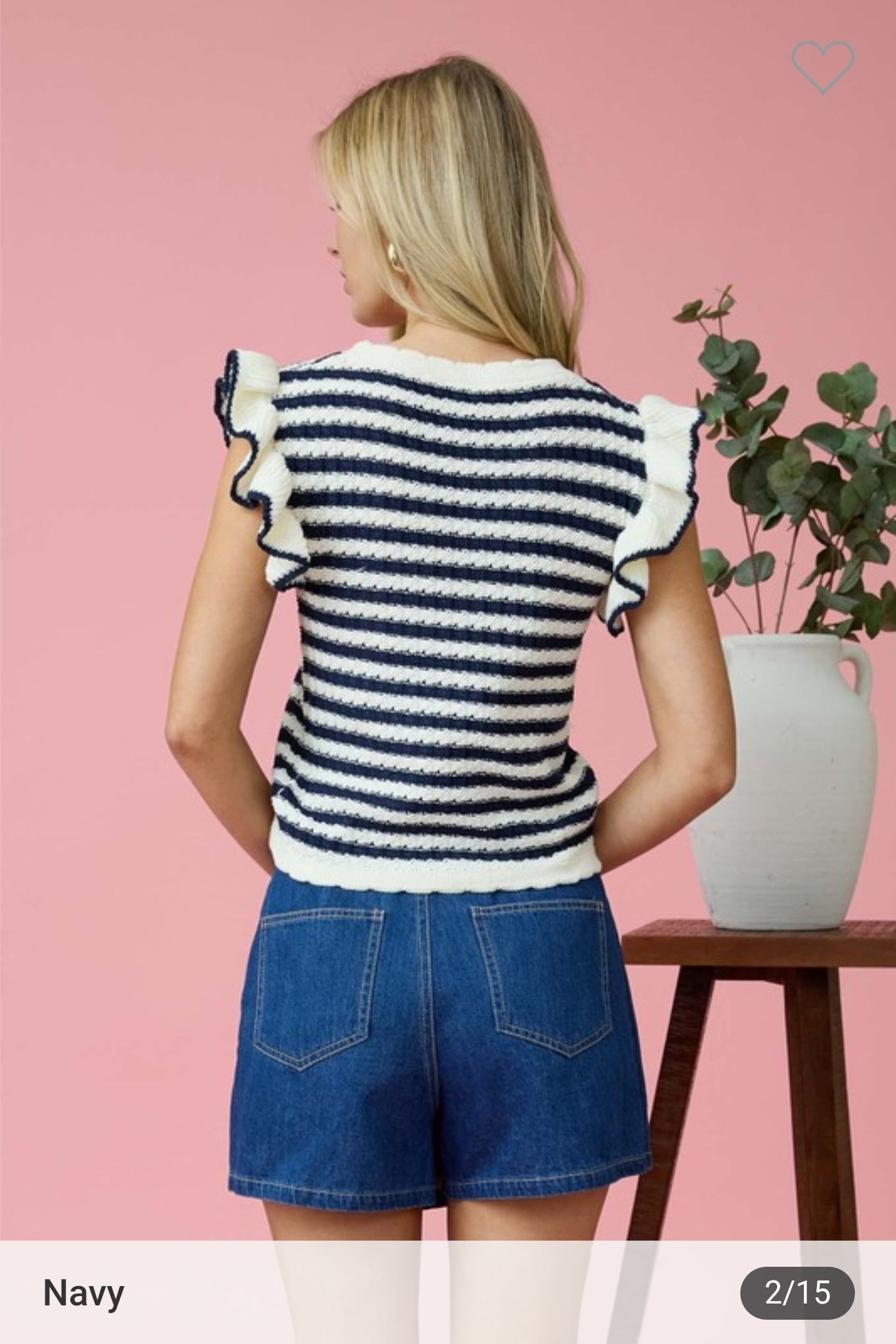 Stripe Short Ruffle Sleeve  Sweater Knit