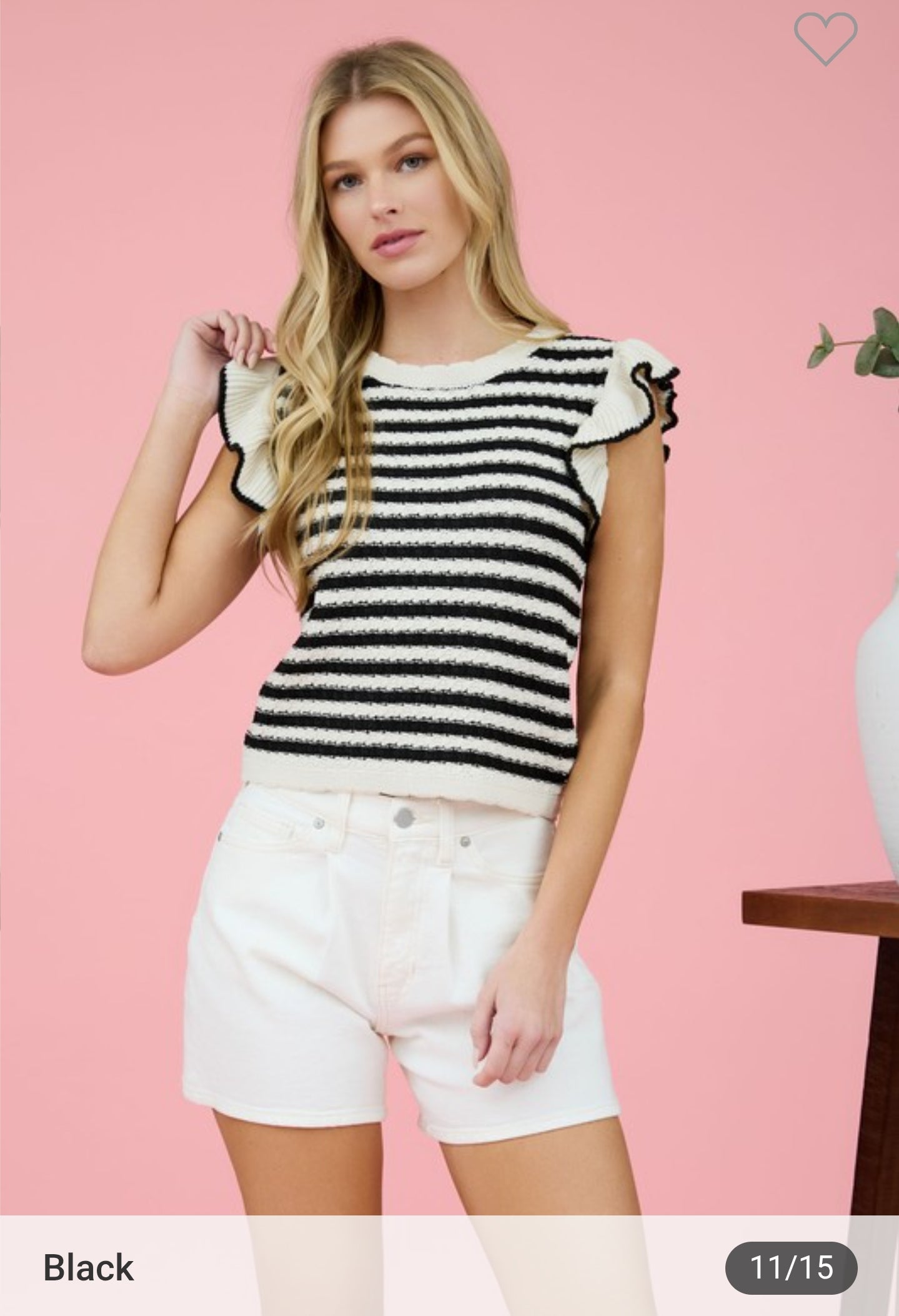 Stripe Short Ruffle Sleeve  Sweater Knit