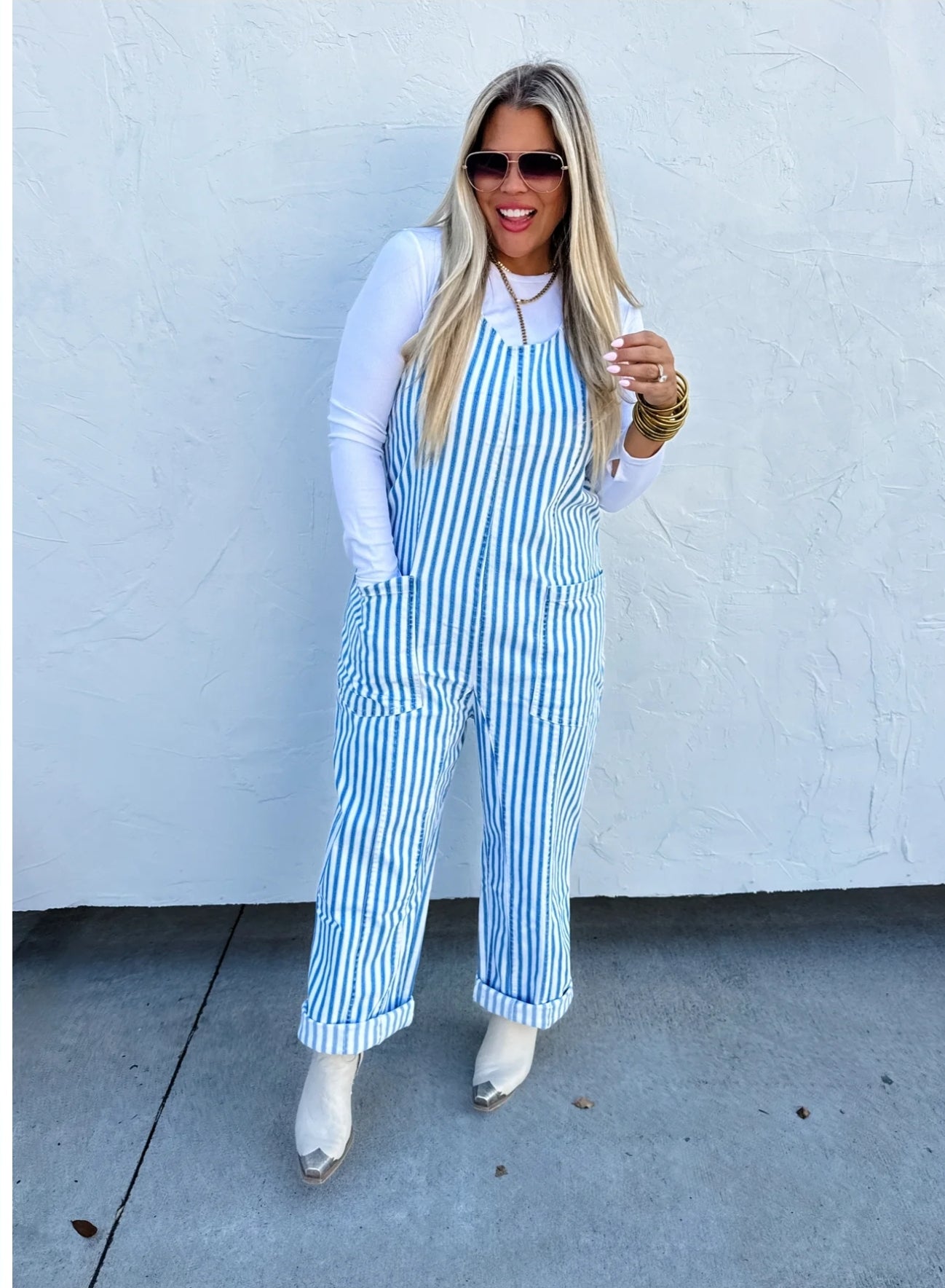 PREORDER- BLUE STRIPE BRITTE ROMPER OVERALLS