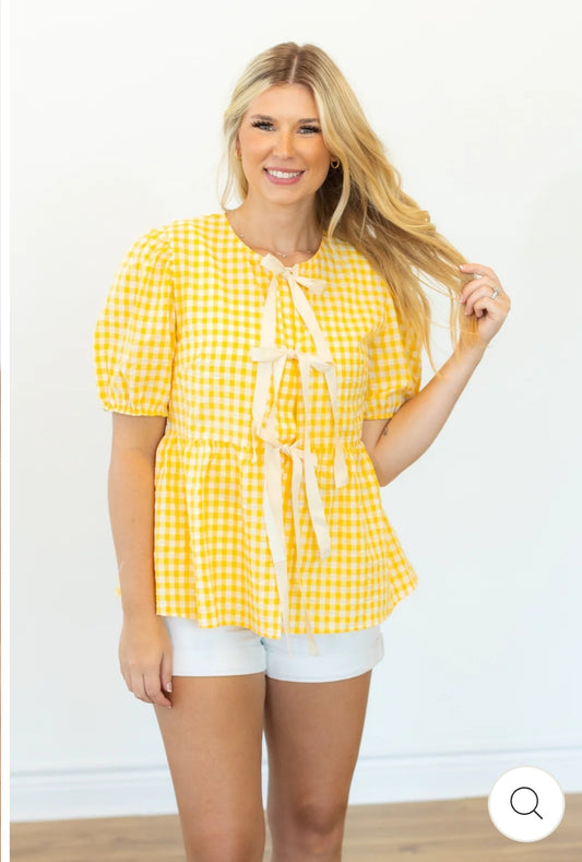 Gingham Blouse With Bows, Pink