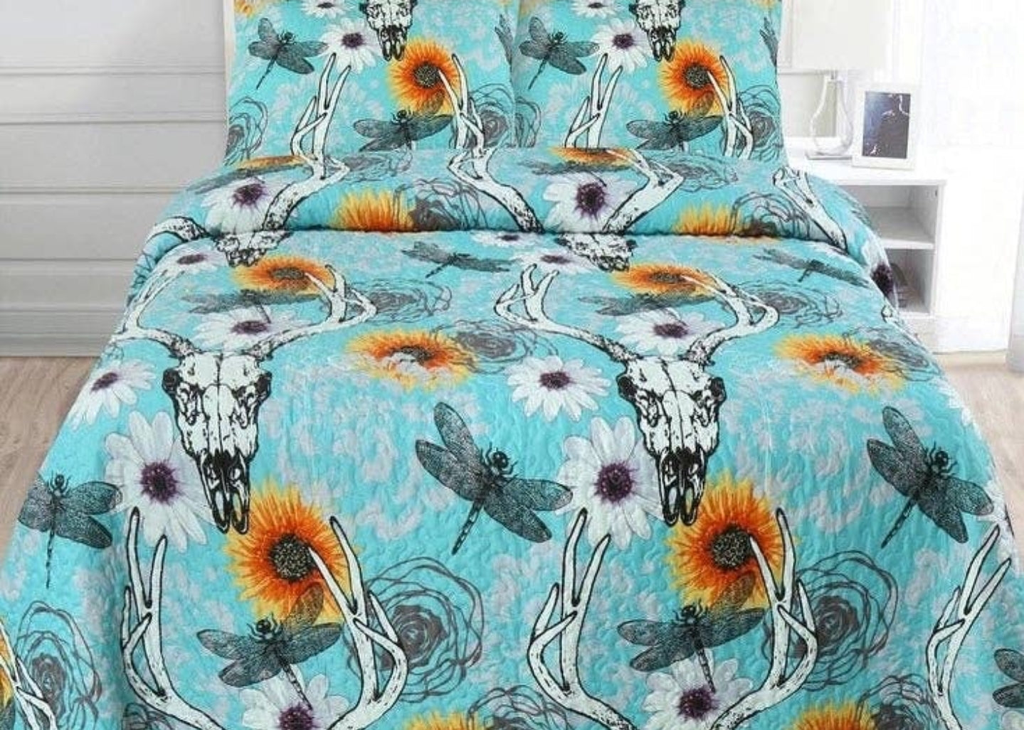Sunflower & Steer Head 3 pc Quilt set
