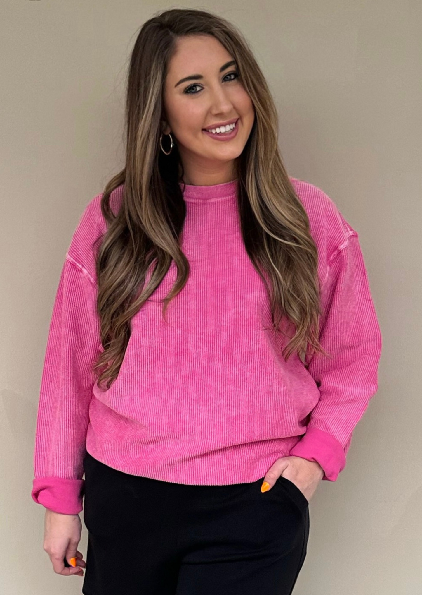 DEEP PINK - ESSENTIAL LUXE CORDED CREWS