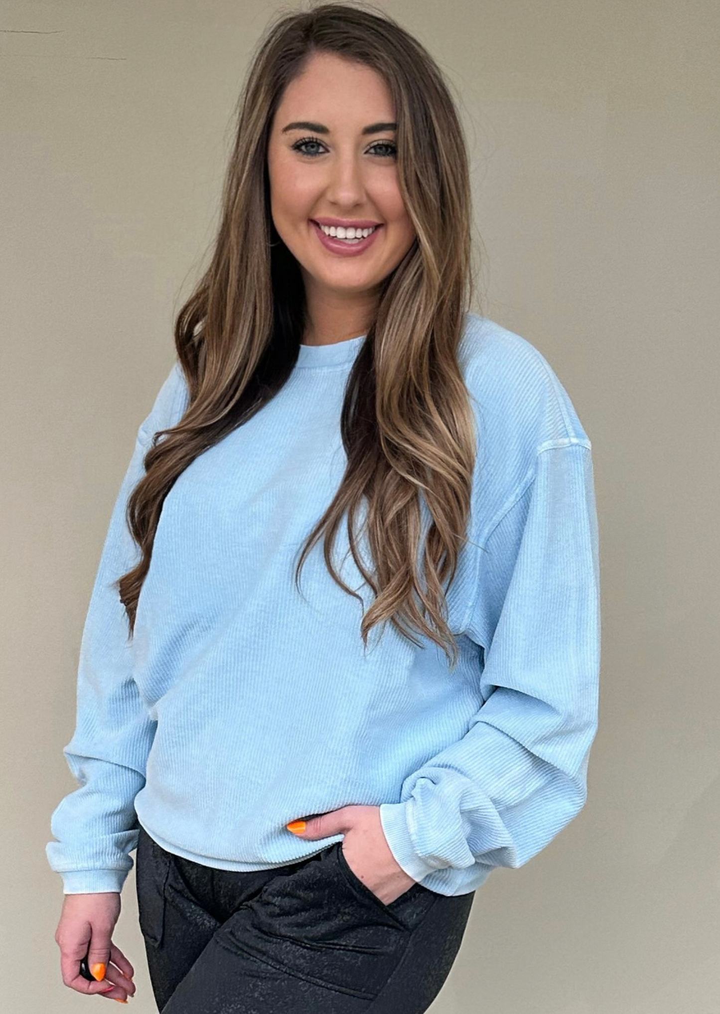 SKY BLUE - Essential Luxe Corded Crew Sweatshirt