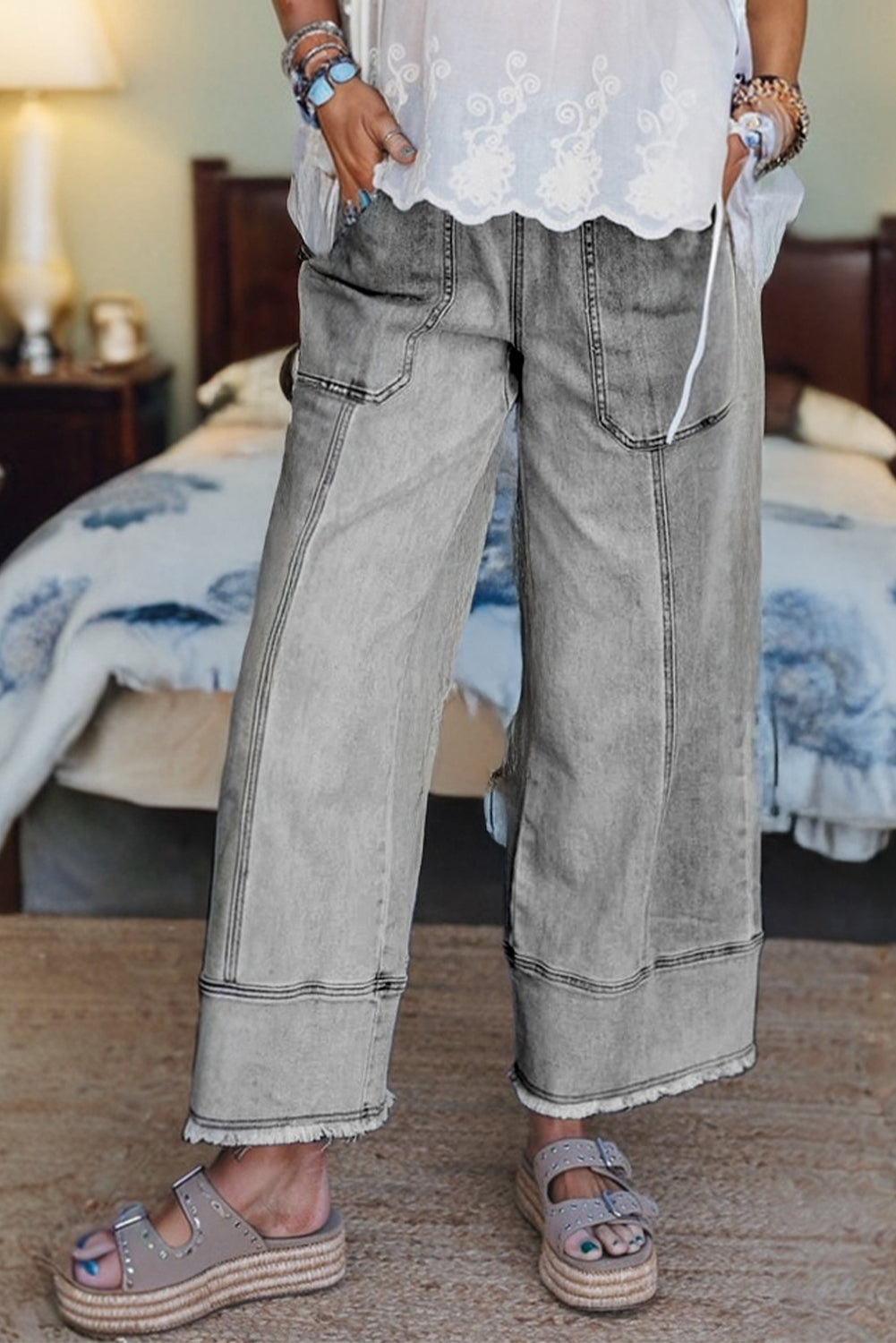 Seam-Detail Raw Hem Pants RTS