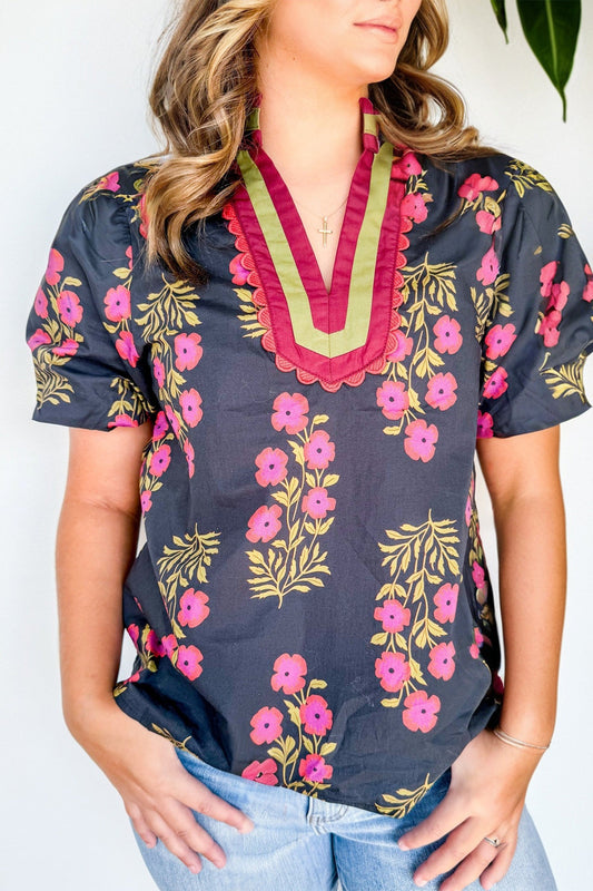 Black Floral Plus Blouse RTS