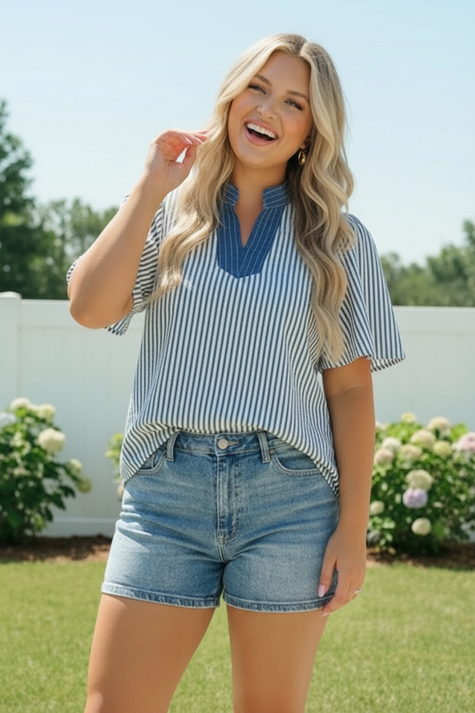 Breezy Stripe Flutter Sleeve Top