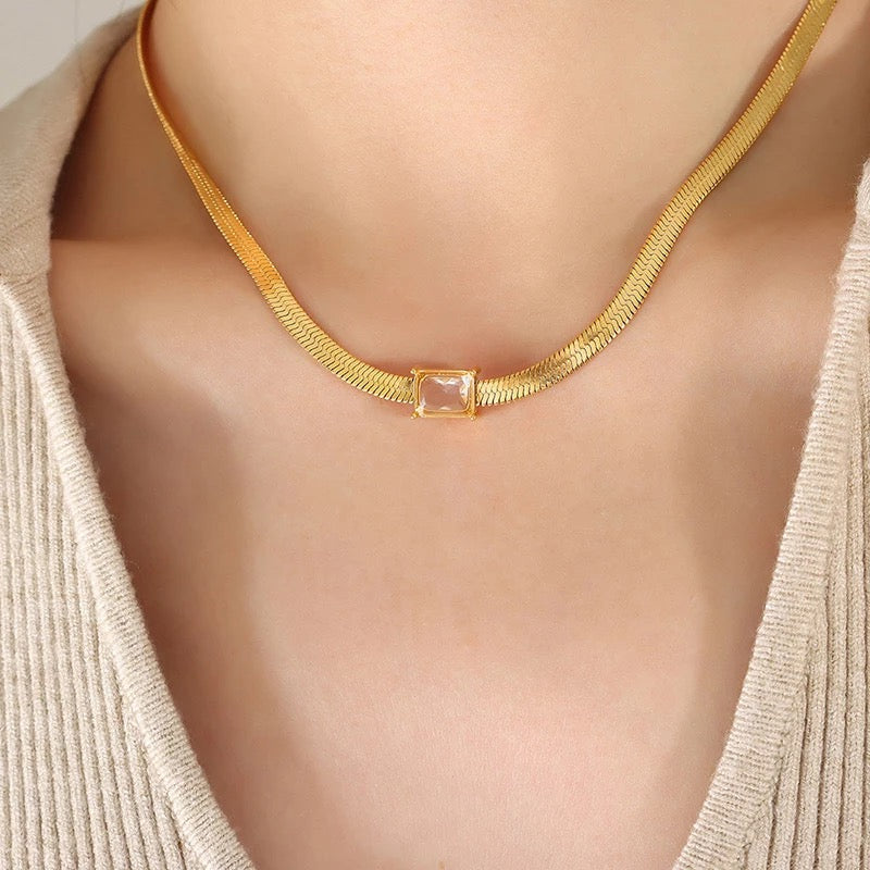 Luxy Square CZ and 18k Gold Plate Necklace