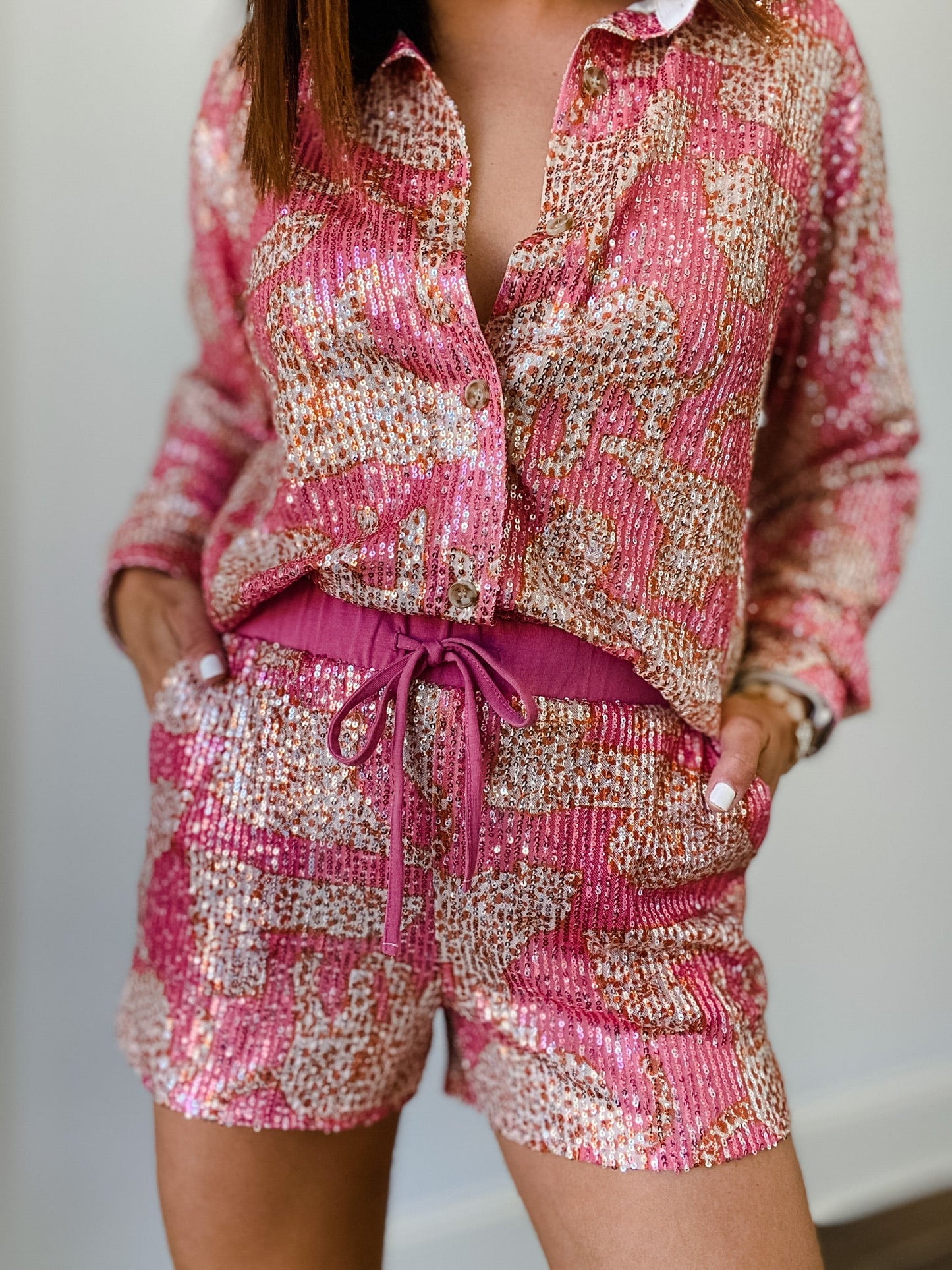 INSTOCK PINK CHEETAH Sequin Shirt