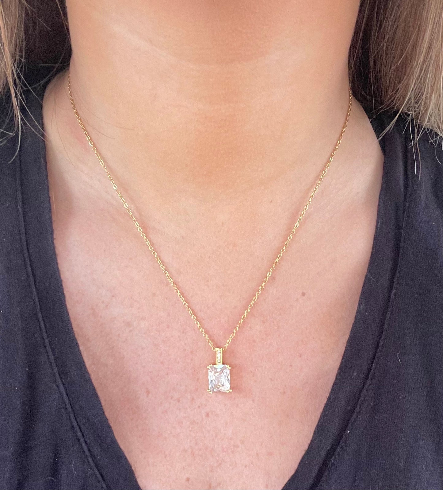 EMERALD CUT CZ DROP NECKLACE
