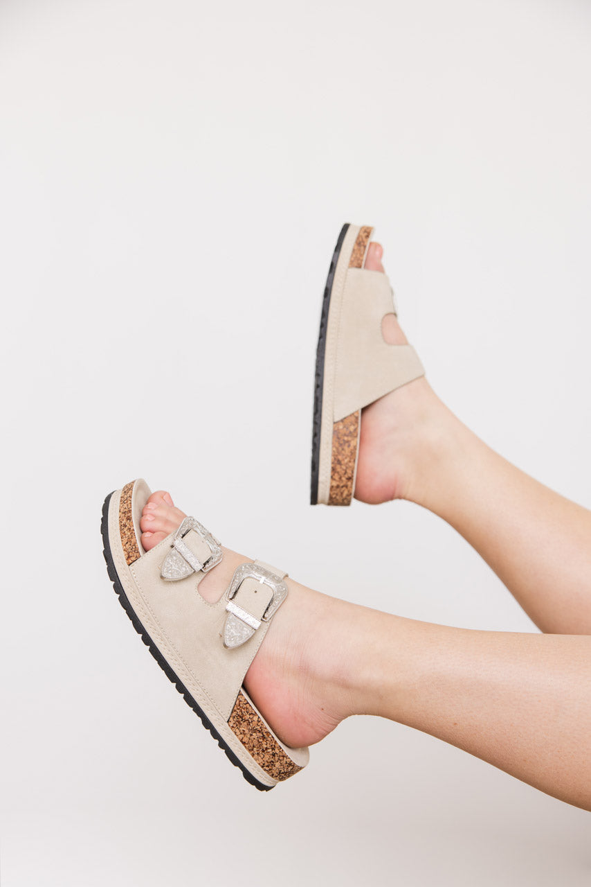 Mickie Western Slides in Cream