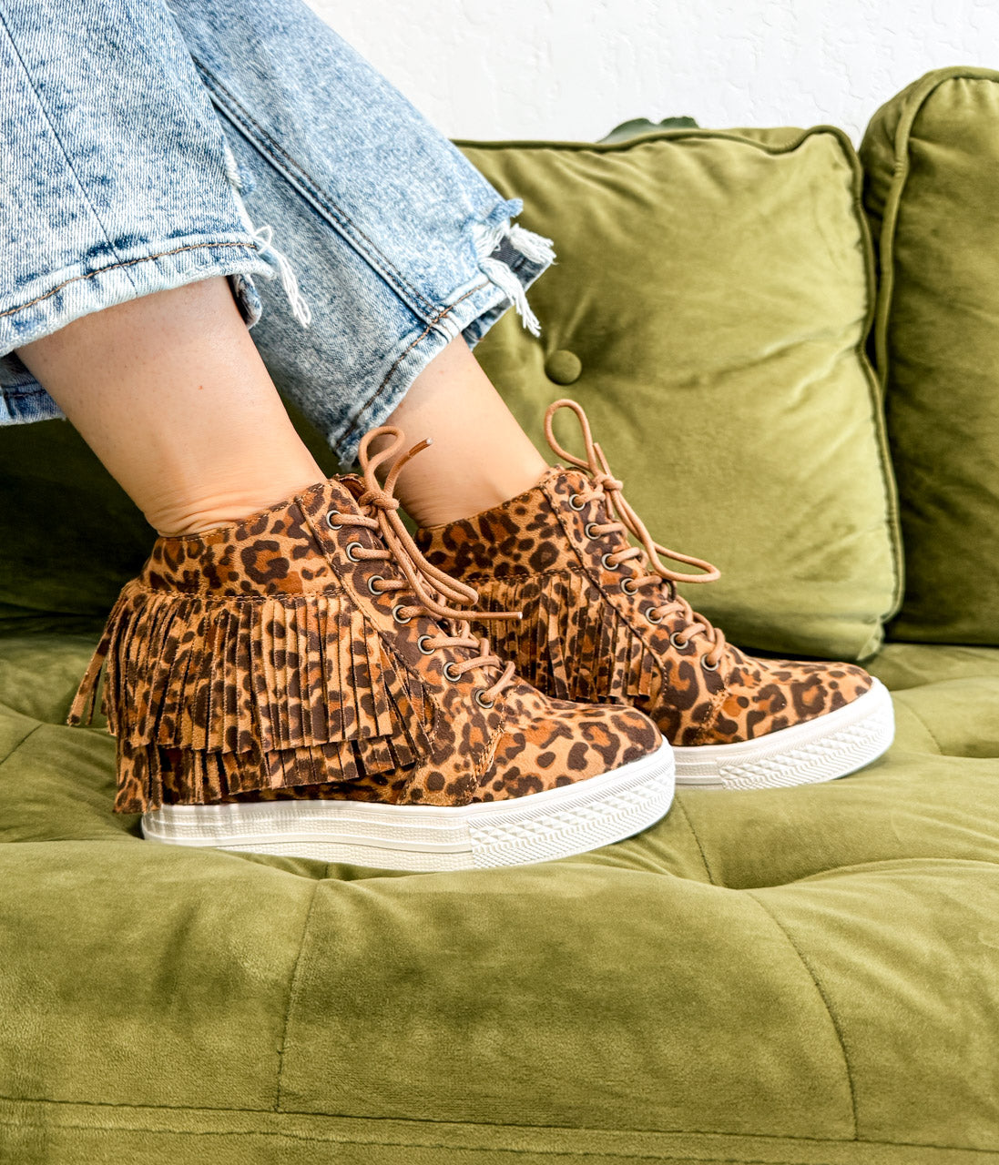 Nick Fringe Sneaker Wedge in Leopard