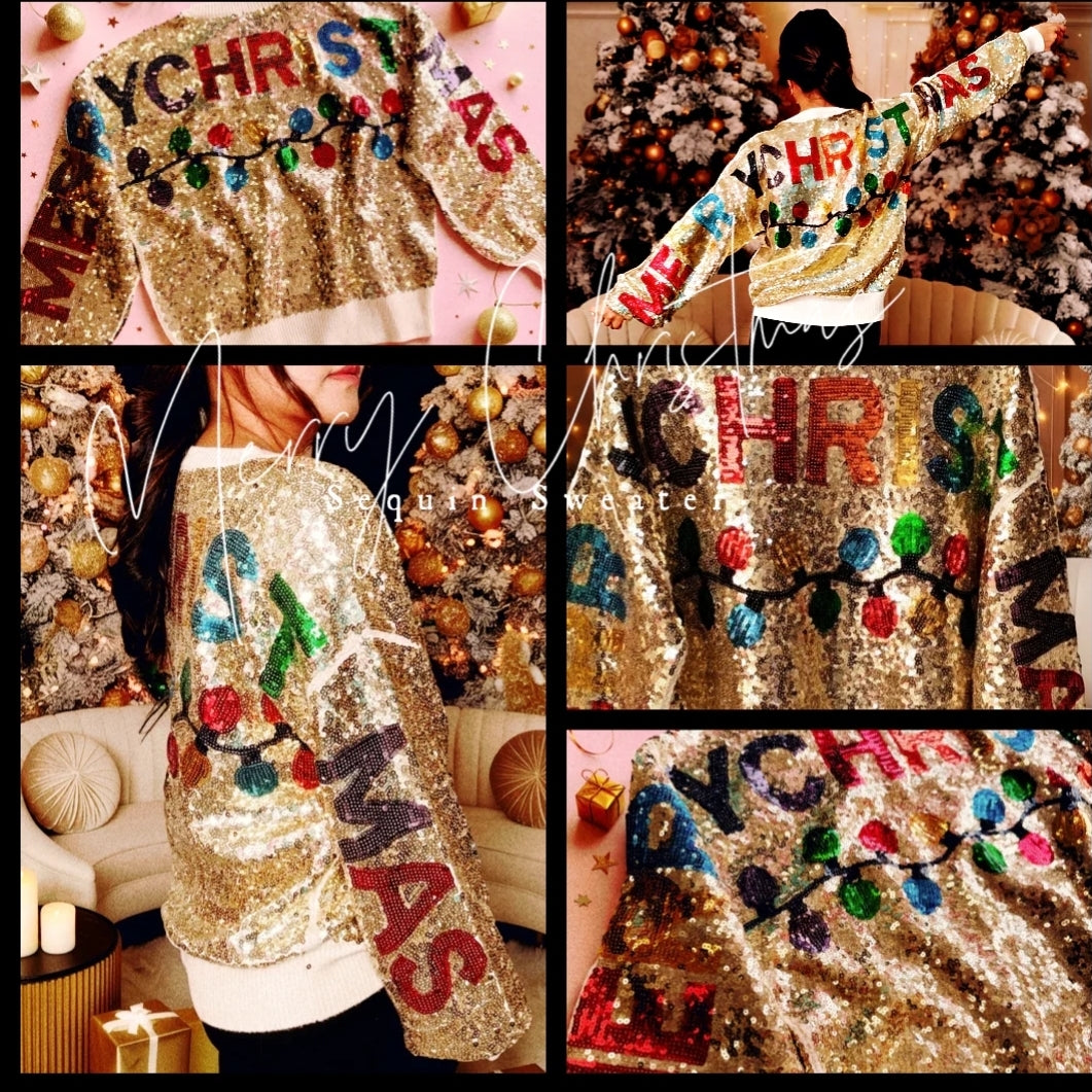 Ready For The Holiday All Around Rainbow Sequin Sweater (PREORDER)
