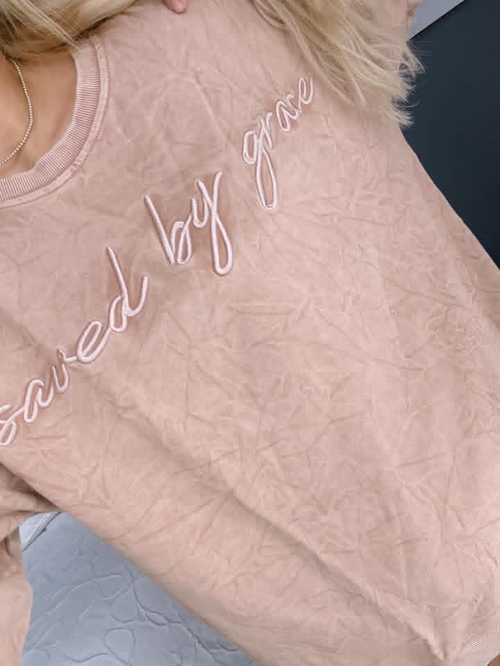 Saved by Grace Embroidery Sweatshirt *multiple colors*