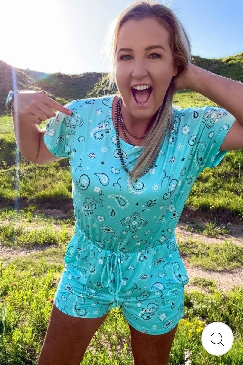 Bandana Babe Turquoise Romper
