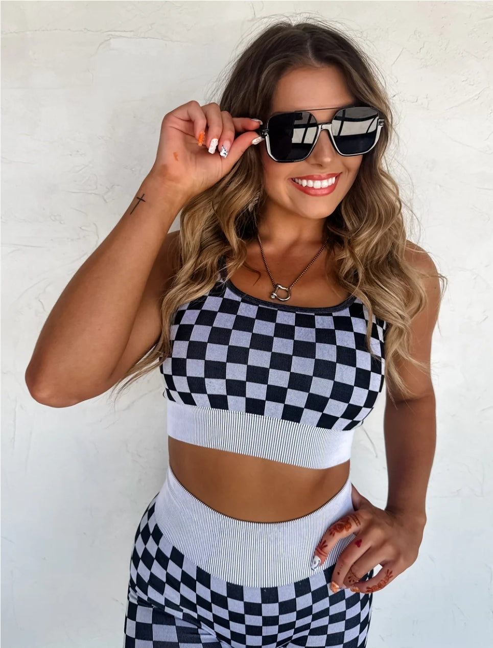PREORDER- CHECKER BRA & BIKER SHORT SET
