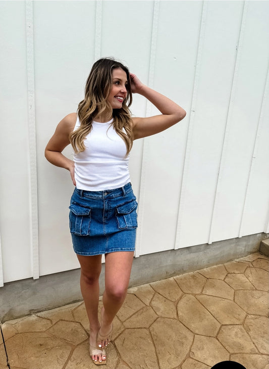 DENIM CARLY CARGO SKIRT
