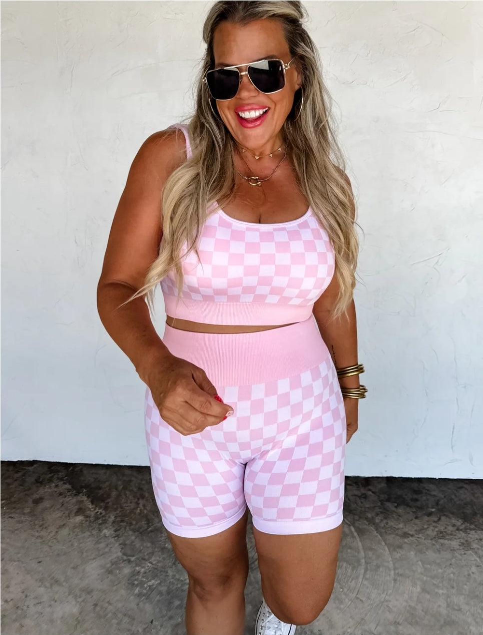 PREORDER- CHECKER BRA & BIKER SHORT SET